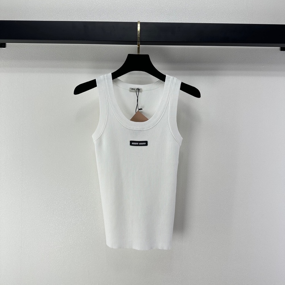 Genuine Miu Miu White Logo Patch Sleeveless Top